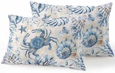 Outdoor Pillows Waterproof, Blue Crab Coastal Bedding Throw Pillows