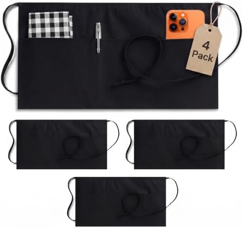 Utopia Wear Server Waist Aprons 4 Pack with 3 Pockets 100% Polyester