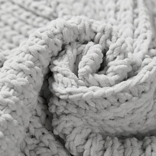 Amélie Home Chenille Knit Throw Blanket for Couch, Light Gray, 50"x60"
