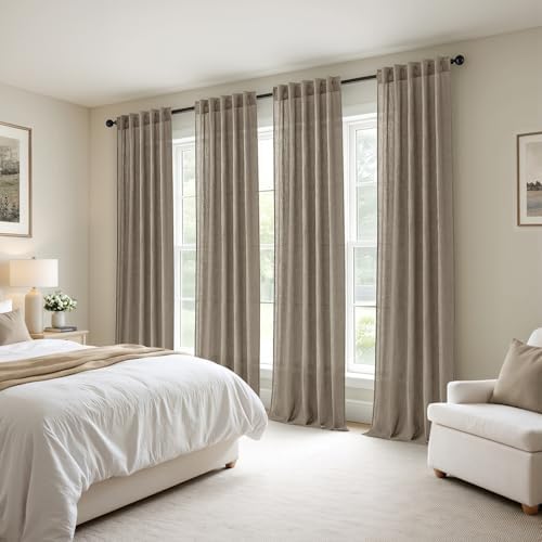 MIULEE Dark Taupe Back Tab Linen Curtains 4 Panels 42W x 84L