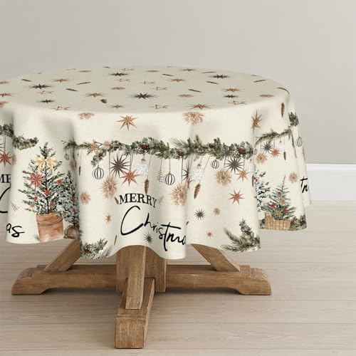 Horaldaily Christmas Tablecloth 90 x 90 Inch Round Christmas Trees