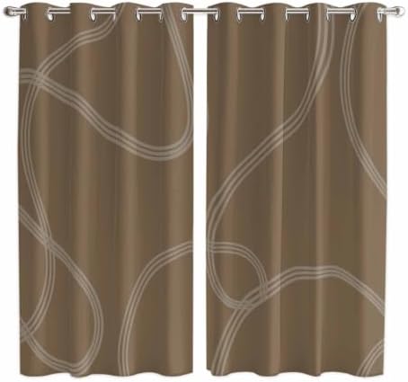Taupe Line Art Window Curtains 84 Inch Length 2 Panels Set, Modern