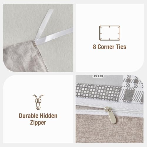 Lekesky Reversible Duvet Cover Queen Size, Grey Floral Patchwork