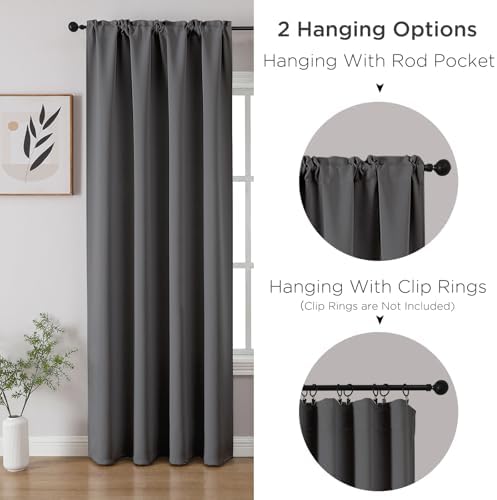 CUCRAF Light Grey Blackout Curtains 63 inch Length 2 Panels Set, Rod