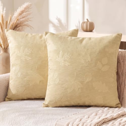 AVOIN colorlife Beige Jacquard Decorative Throw Pillow Covers Set of