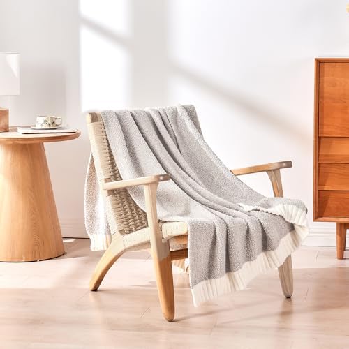 CozeCube Reversible Knitted Throw Blanket, Grey White Melange 60"x80"