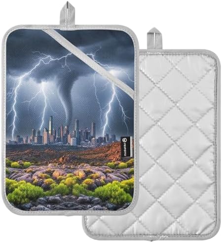Gray Tornado Heat Resistant Pot Holder Set, Quilted Hot Pads with