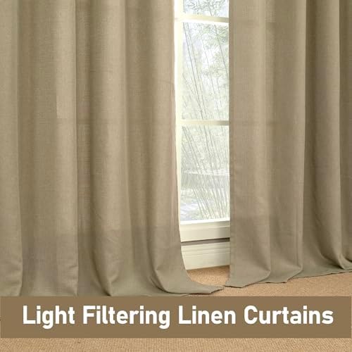 LAMIT Linen Textured Curtains for Living Room 95 inches Long, Tan