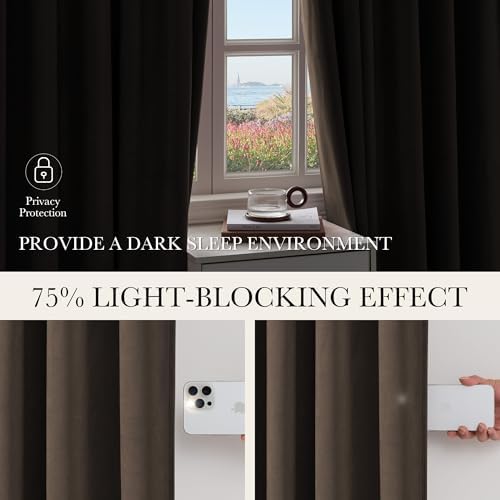 NICETOWN Taupe Blackout Velvet Curtains 84 Inch, Thermal Insulated