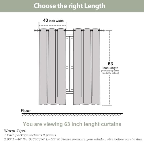 OWENIE Blackout Curtains 63 Inch Length 2 Panels for Bedroom Living
