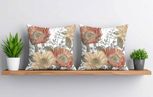 Set of 2 Vintage Flower Throw Pillow Covers 18x18 Inches Brown Rust