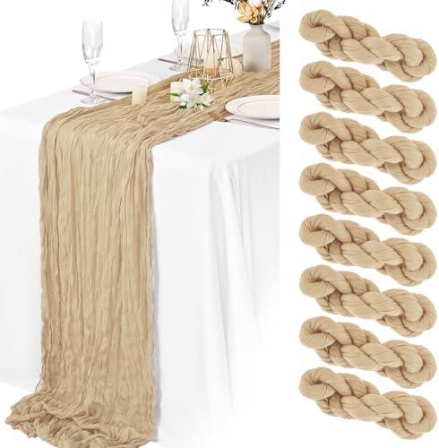 8 Pack Beige Cheesecloth Table Runner 10FT Long Boho Gauze Fabric