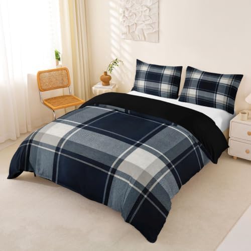 Feelyou Buffalo Plaid Duvet Cover King Size Black Gray Checkered Retro