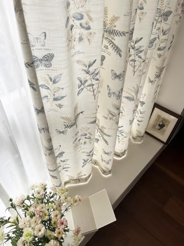 Cream White Linen Back Tab Curtains 63 Inch Length for Living Room 1