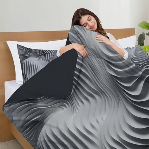 grey Abstract fluid 3D relief Duvet Cover Set Queen Size 90 x 90 in