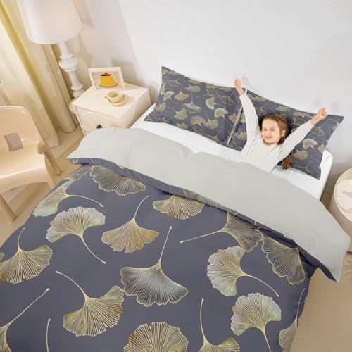 Ginkgo Leaf Duvet Cover Set King Size,Rustic Leaves Autumn Plant
