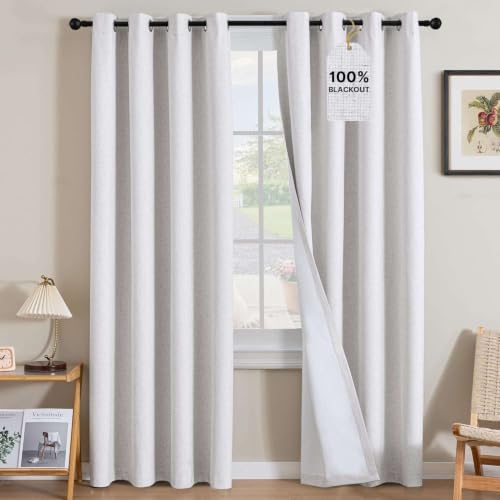 H.VERSAILTEX 100% Blackout Linen Curtains 96" L 2 Panels Heathered