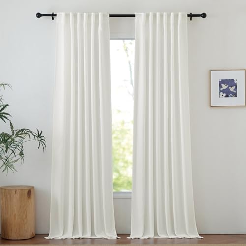 NICETOWN Sheer Ivory Curtains 96 inches Long, Rod Pocket & Back Tab