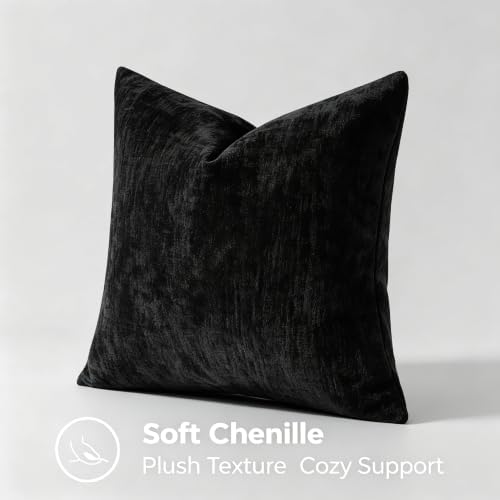 Soft Chenille Black Throw Pillow Covers 18X18 Set of 2|Decorative
