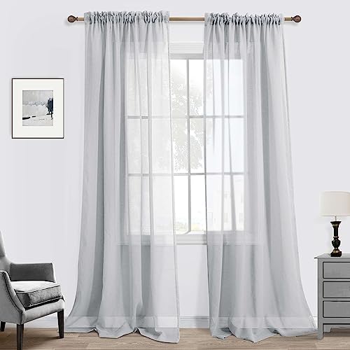 KOUFALL Grey Curtains 84 Inches Long for Bedroom Set 2 Panels Pair Rod