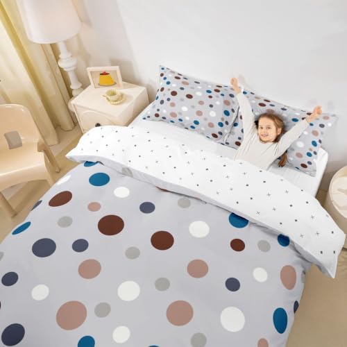 Castle Fairy Polka Dots Kids Duvet Cover Set King Size,Circle Dot
