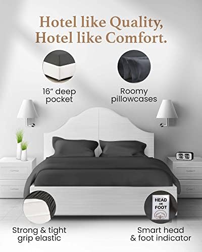 100% Cotton King Sheets, 4 Piece, Dark Grey, King Size Sheets Set