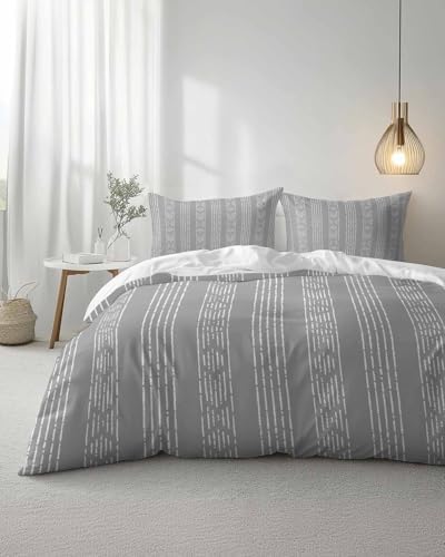 Duvet Cover Set Full, Abstract Classic Striped 3 Piece Bedding Set