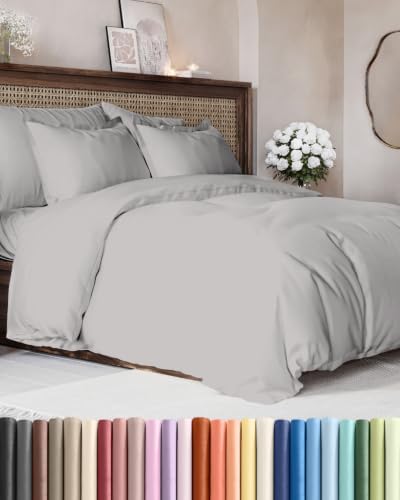 Duvet Cover Queen Size - 3 Piece with Zipper Closure - French Grey