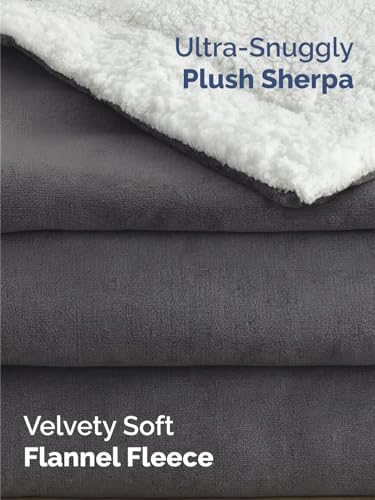 Sherpa Fleece Blanket Twin Size - Reversible Blanket - Dark Grey, 60"