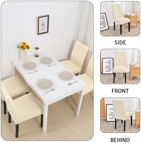 Dining Chair Covers Set of 6, Stretch Spandex Chair Slipcover, Beige