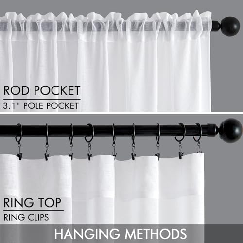 MIULEE Semi White Linen Textured Sheer Curtains 42W×84L Rod Pocket 2