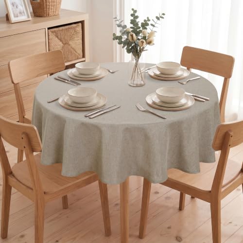 Hiasan Faux Linen Round Tablecloth 90 inch Waterproof Table Cloth