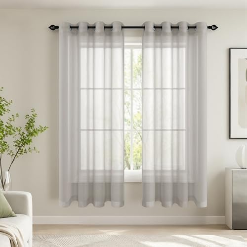 Mrs.Naturall 63 Inch Length Sheer Curtains for Bedroom 2 Panel Set