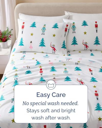 CGK 100% Cotton Christmas Flannel Bed Sheet Set - King Size, Trees 1