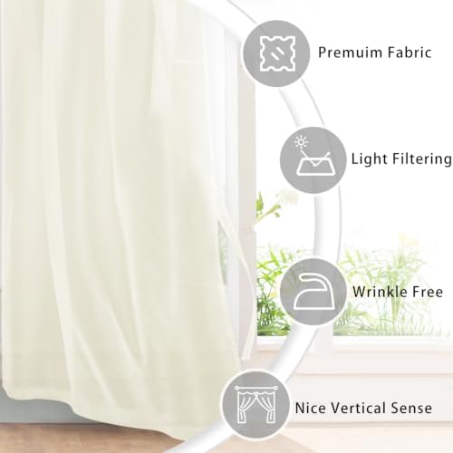 Hiasan Ivory Sheer Curtains with Tiebacks, W52 x L108, 2 Panels