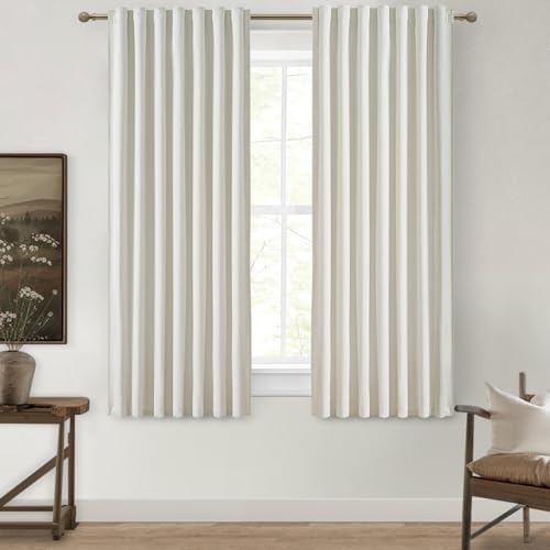 Beige White Room Darkening Curtains 72 Inches Long 2 Panels Burg