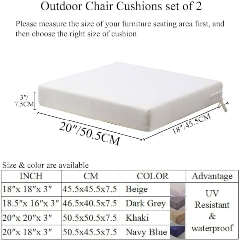 SAMTY 20 x 18 Inch Outdoor Chair Cushions for Patio Furniture, UV