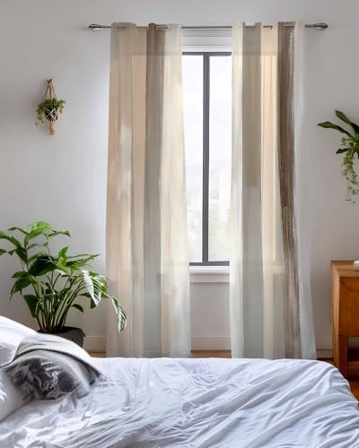 Brown Grey Sheer Curtains 63 Inch Length Grommet Semi Sheer Drapes for