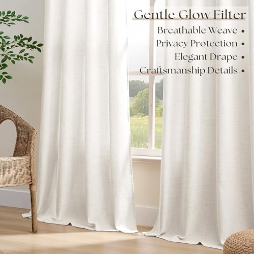 84 Inch Length 2 Panels Set Off White Linen Curtains Semi Sheer