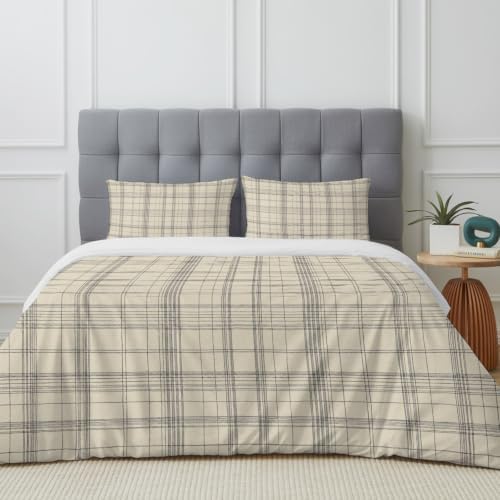 Duvet Cover Set California king Size 4 Pieces, Minimalist Farm Lattice