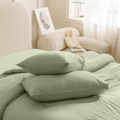Nanko Queen Duvet Cover Set, Sage Green Luxury Soft Microfiber