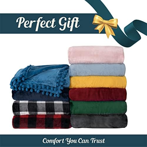 PAVILIA Fleece Throw Blanket for Couch with Pom Pom Fringe, Dark Grey