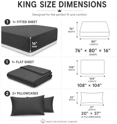 King Size Sheets Set, Luxury 100% Cotton Bed Sheets with 16" Deep