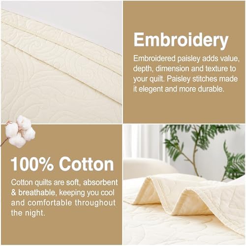 Querencia 100% Cotton Quilt Set - Cream Quilt, Lightweight Comforter