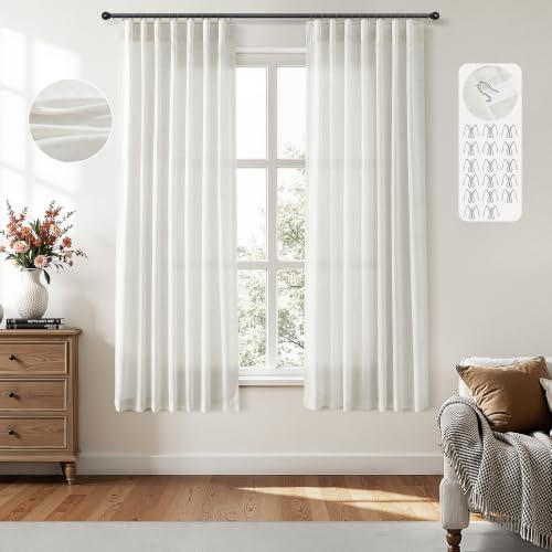 Nanspring Linen Curtains 72 Inch Long for Living Room Back Tab Beige