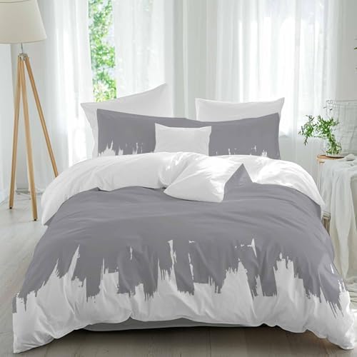 3 Piece Abstract Grey Duvet Cover Set Queen Size, Microfiber