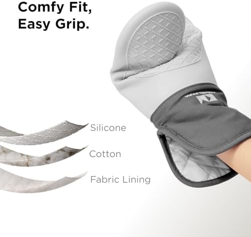 Kitchen Mama UltraShield Silicone Oven Mitts, Metal Gray