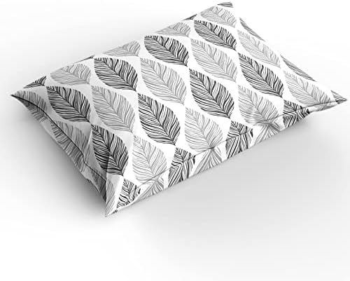 Duvet Cover Set Queen, Seamless Grey Leaves Texture 3 Piece Bedding