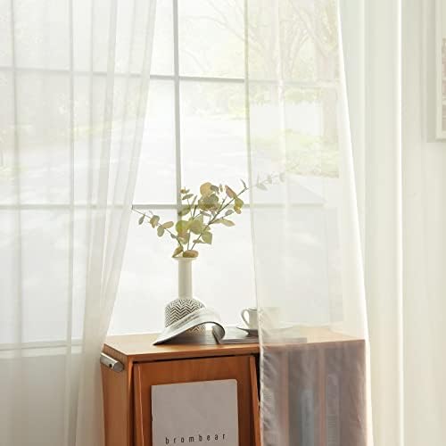 youleyar Solid Sheer Rod Pocket Curtain Voile Draperies 2 Panels White