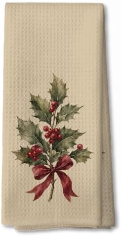 Neutral Holly Berry Christmas Decorative Kitchen Towels 16x24 Inch